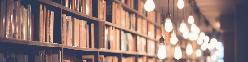 Row of books in a library